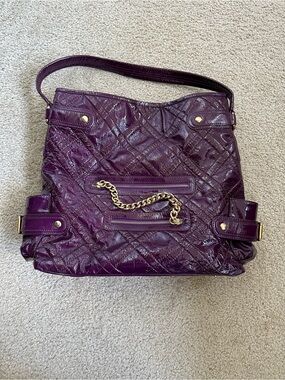 Isabella Fiore Quilted Patent Leather Purple Tote Bag